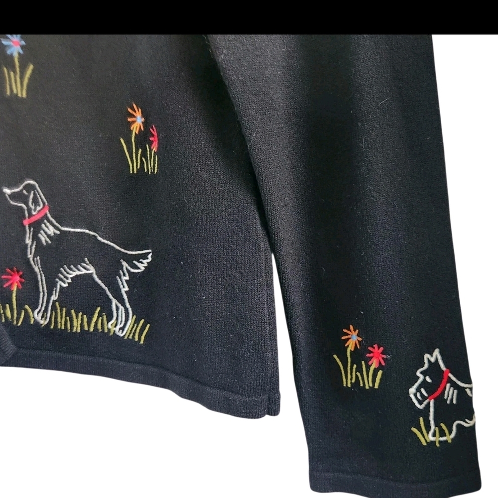 Northern Isles Black Embroidered Dog Theme Button Cardigan Sweater Womens Size M - Picture 4 of 10